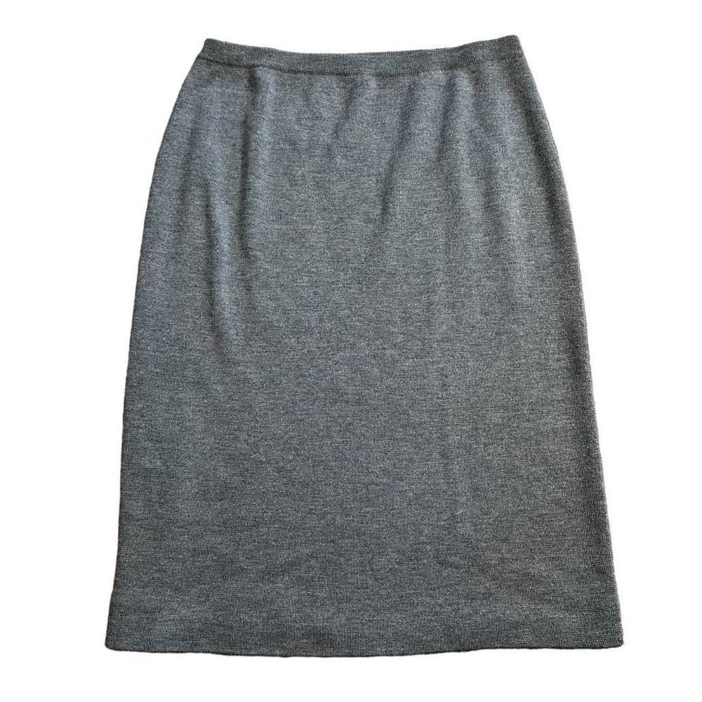 Eileen Fisher Petite Sz L Dark Gray Italian Wool Knit Pencil Skirt EUC
